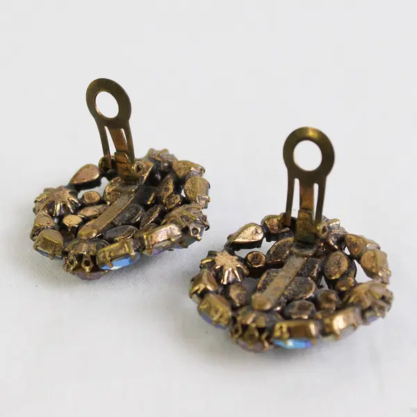 Vintage Aurora Borealis Rhinestone Cluster Clip-On Earrings Austria