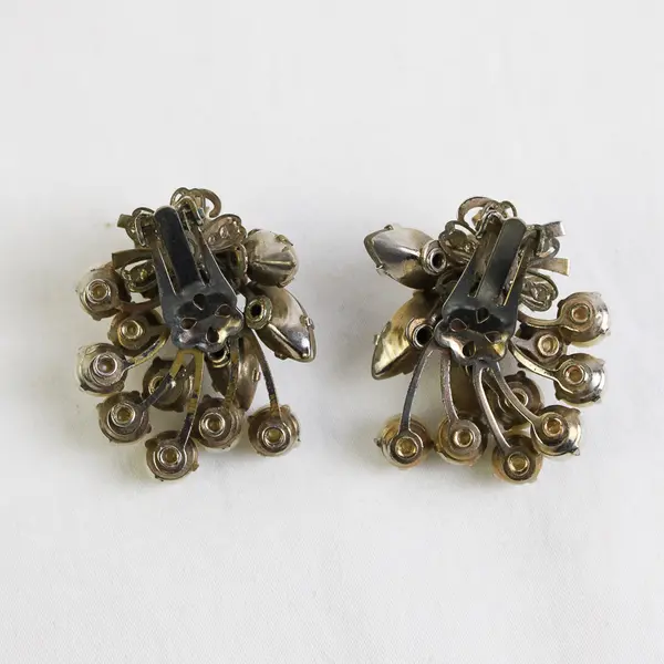 Vintage Faux Pearl Cluster Clip-On Silver-Tone Earrings