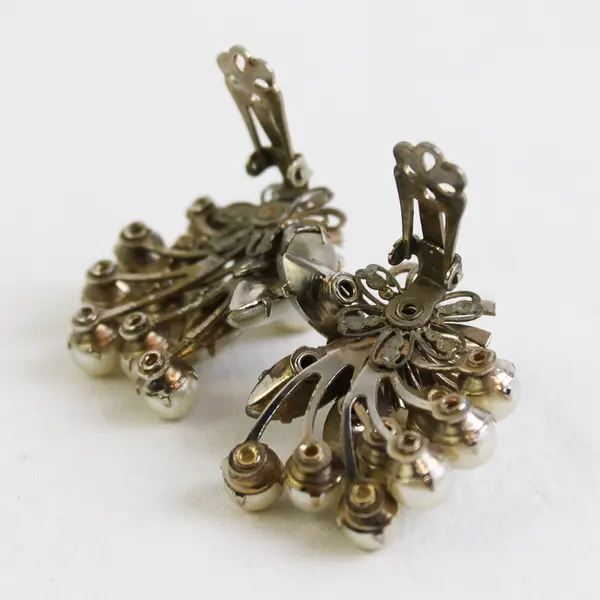 Vintage Faux Pearl Cluster Clip-On Silver-Tone Earrings