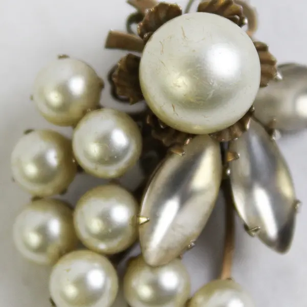 Vintage Faux Pearl Cluster Clip-On Silver-Tone Earrings