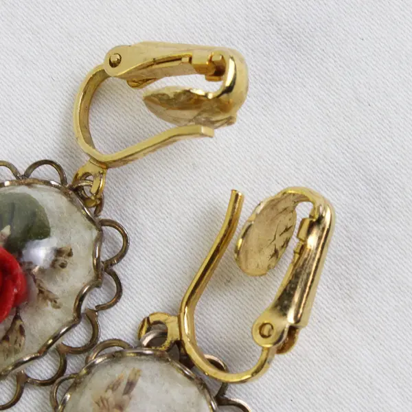 Vintage Encased Rose Gold-Tone Scalloped Bezel Clip-On Drop Earrings