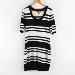 Allison Brittney Black and White Striped Half-Sleeve Knit Dress Women's XL