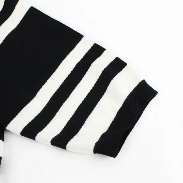 Allison Brittney Black and White Striped Half-Sleeve Knit Dress Women's XL