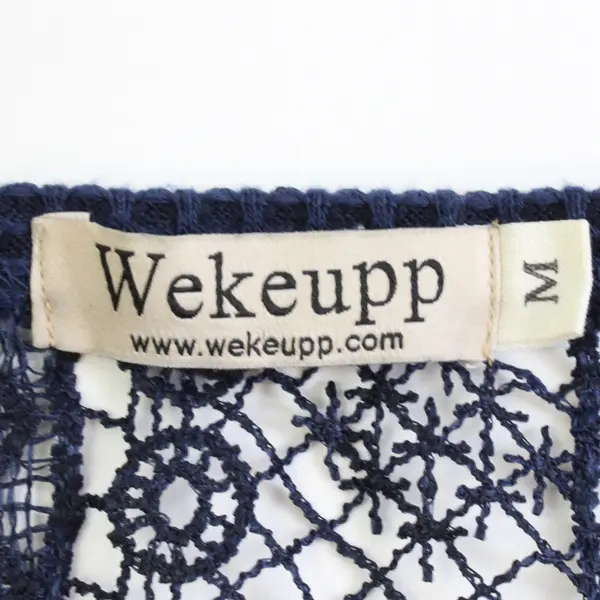 Wekeupp Navy Blue Waffle Knit Crochet Bell Sleeve Top Women's Medium