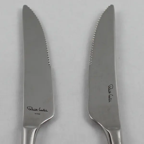 Lot of 2 Robert Welch Whitby Pattern Stainless 9.5" Solid Handle Steak Knives 