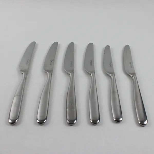 Lot of 6 Robert Welch Stanton Mirror Pattern Stainless 9.5" Dinner Knives Good
