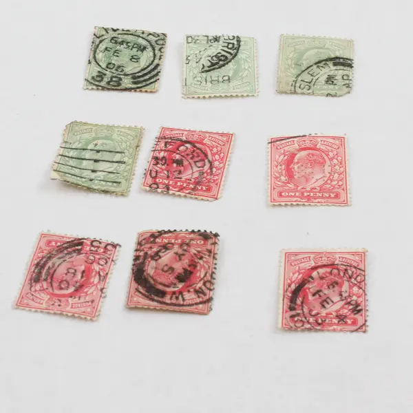 Lot Of 9 Great Britain King Edward VII 1/2d 1d Stamps Used Canceled Early 1900s