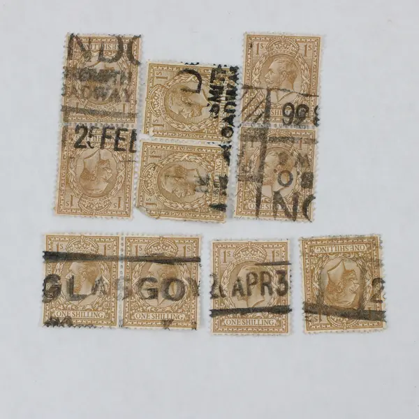 Lot Of 10 Great Britain King George V One Shilling Stamps Used Pairs Singles