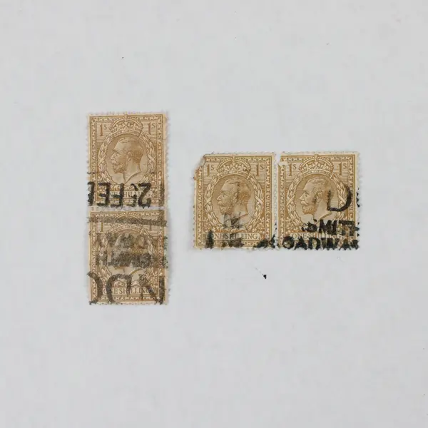 Lot Of 10 Great Britain King George V One Shilling Stamps Used Pairs Singles