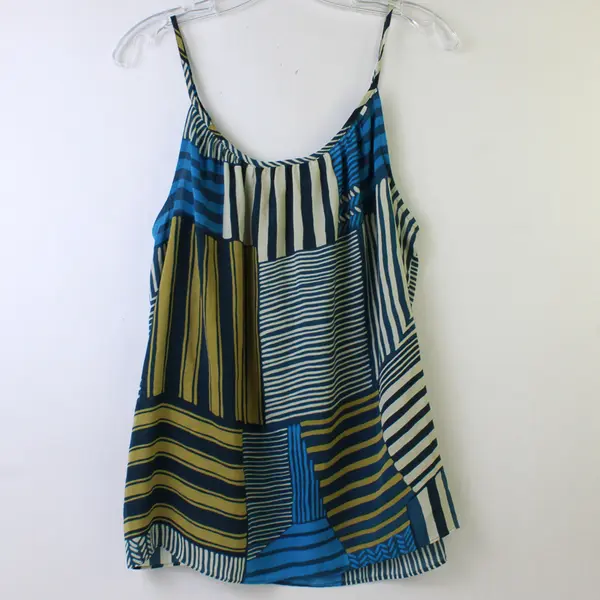 Ann Taylor Loft Blue Geometric Sheer Tank Top Women's Size Large