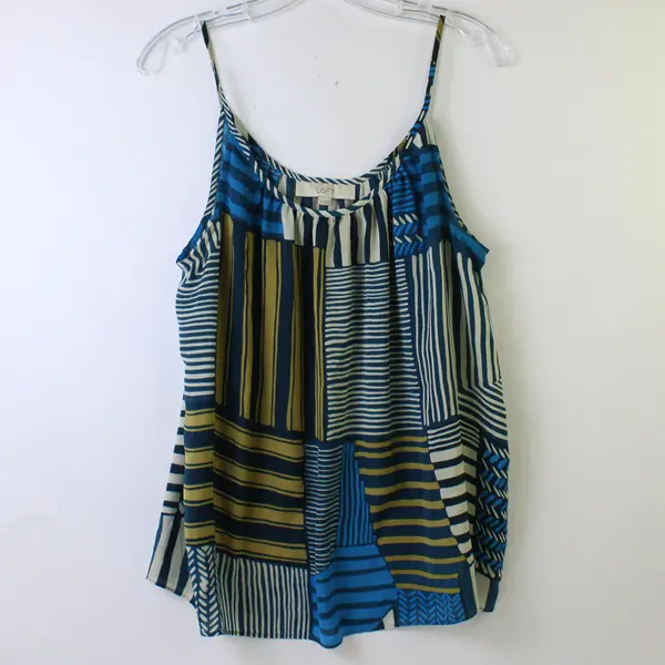 Ann Taylor Loft Blue Geometric Sheer Tank Top Women's Size Large