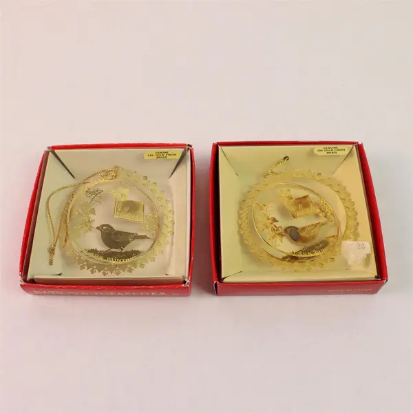 Lot of 2 Nation's Treasures Colorado Lark Bunting Ornament 24k Gold Finish Brass