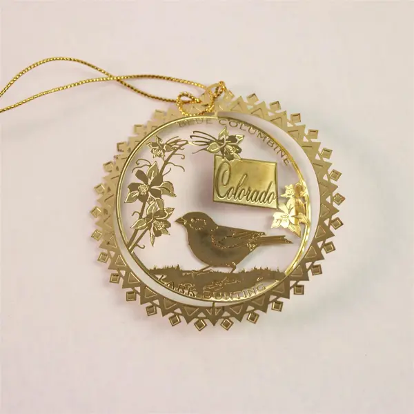 Lot of 2 Nation's Treasures Colorado Lark Bunting Ornament 24k Gold Finish Brass