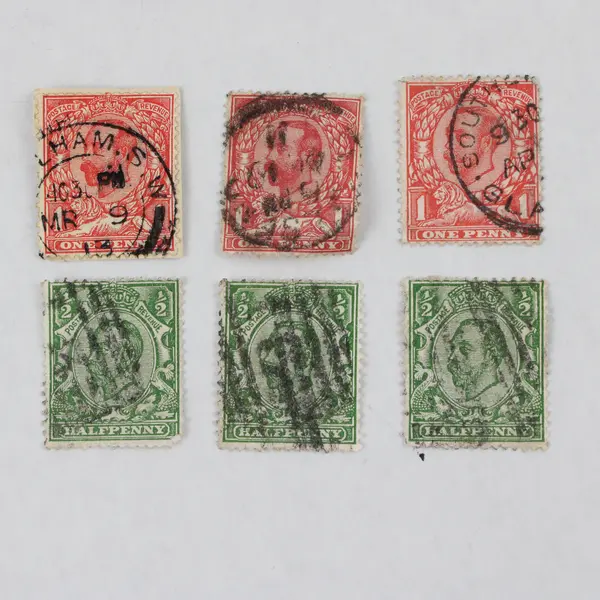 Lot Of 6 Great Britain King George V Half Penny One Penny Stamps Used