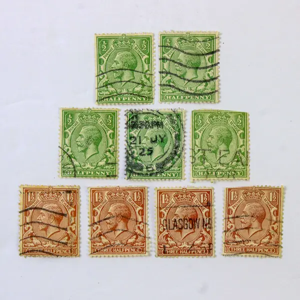 Lot Of 9 Great Britain King George V Halfpenny Three Halfpence Stamps Used