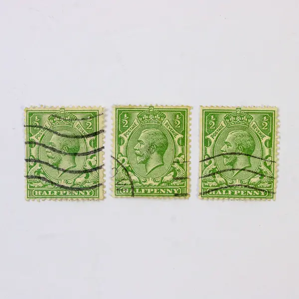 Lot Of 9 Great Britain King George V Halfpenny Three Halfpence Stamps Used