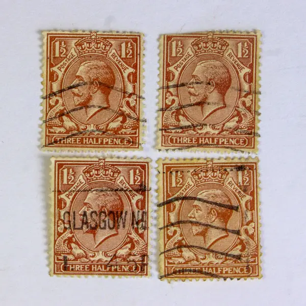 Lot Of 9 Great Britain King George V Halfpenny Three Halfpence Stamps Used