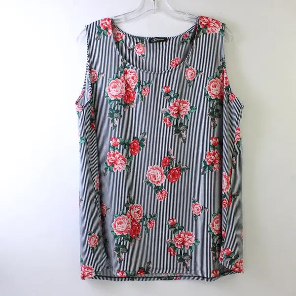 Colette Women's Sleeveless Top Striped Floral 2X