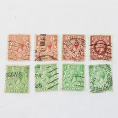 Lot Of 8 Great Britain King George V Halfpenny Three Halfpence Stamps Used