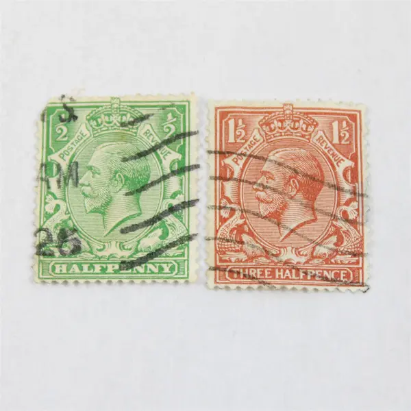 Lot Of 8 Great Britain King George V Halfpenny Three Halfpence Stamps Used