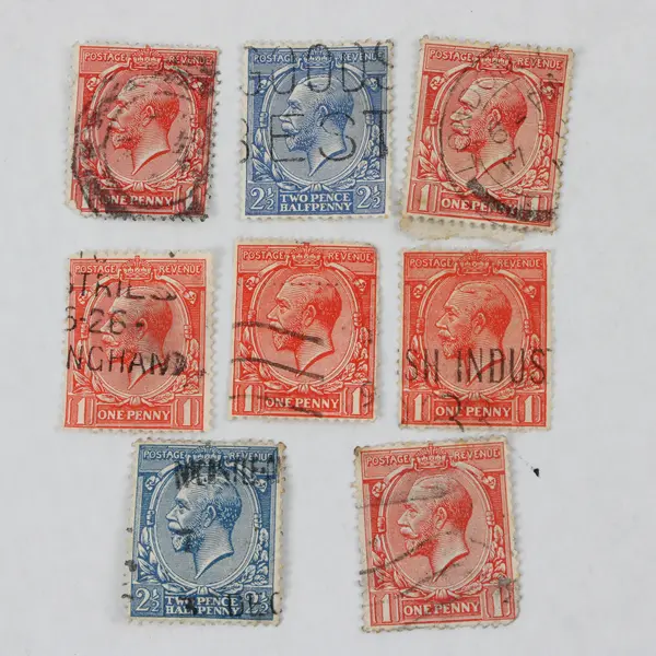 Lot Of 8 Great Britain King George V 1 Penny 2 Pence Halfpenny Stamps Used