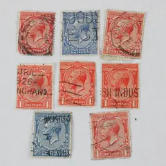 Lot Of 8 Great Britain King George V 1 Penny 2 Pence Halfpenny Stamps Used