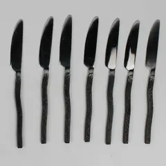 Lot of 7 Gourmet Settings New Wave Dinner Knives Stainless Steel Oxidized Handle