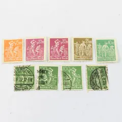 Lot Of 9 Weimar Germany Worker Farmer 5/20/25/40 Mark 100 Pfennig Stamps Used