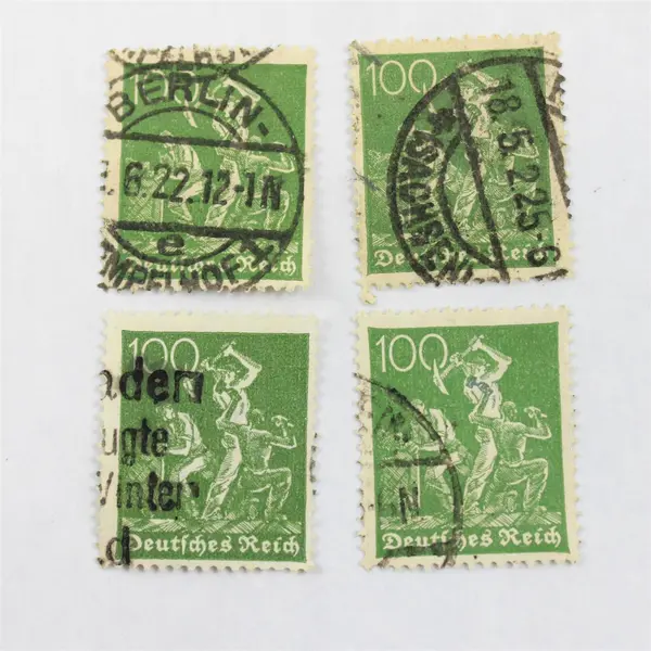 Lot Of 9 Weimar Germany Worker Farmer 5/20/25/40 Mark 100 Pfennig Stamps Used