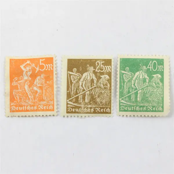 Lot Of 9 Weimar Germany Worker Farmer 5/20/25/40 Mark 100 Pfennig Stamps Used