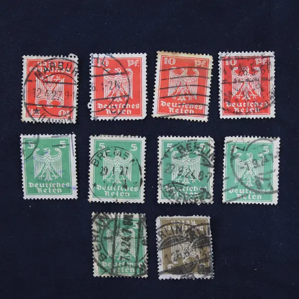 Lot Of 10 Germany Imperial Eagle 3/5/10 Pfennig Stamps Used 1920s