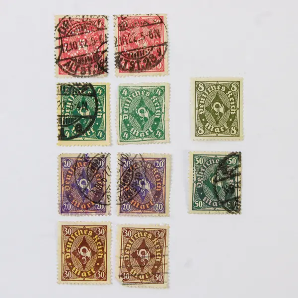 Lot Of 10 Germany Deutsches Reich Posthorn 4/8/20/30/40/50 Mark Stamps Used