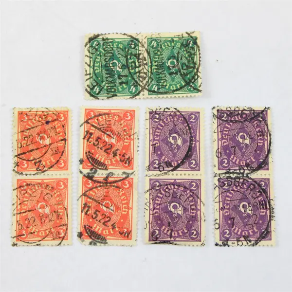 Lot Of 5 Germany Deutsches Reich Posthorn 2/3/4 Mark Stamp Pairs Used (10 Total)