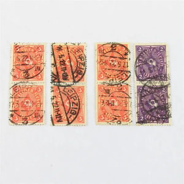 Lot Of 4 Germany Deutsches Reich Posthorn 2M 3M Stamp Pairs Used (8 Total)