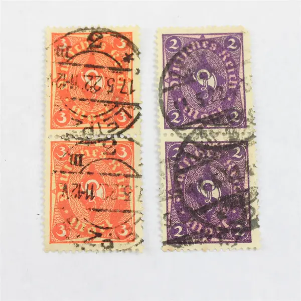 Lot Of 4 Germany Deutsches Reich Posthorn 2M 3M Stamp Pairs Used (8 Total)