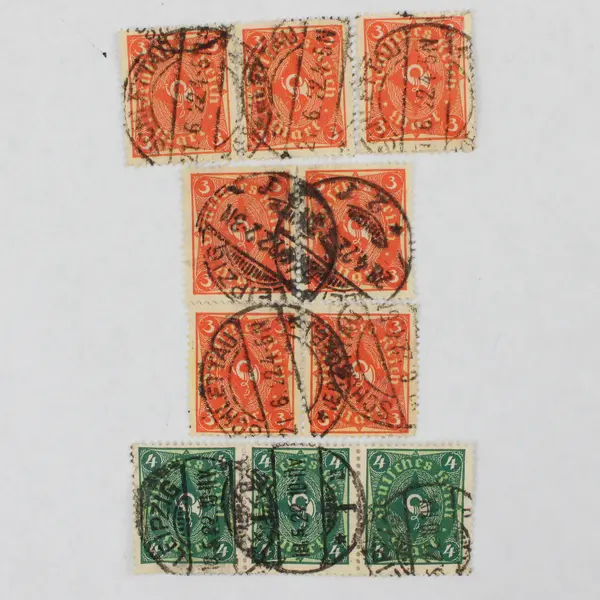 Lot Of 4 Germany Posthorn Stamp Pairs/Strips 3M/4M Used (10 Stamps Total)