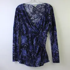 CAbi Women's M Blue Wrap Top Long Sleeve Blouse