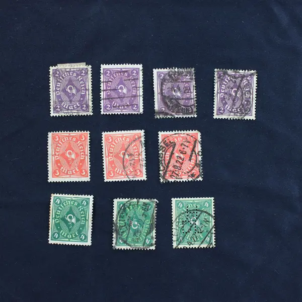 Lot Of 10 Germany Deutsches Reich Posthorn 2/3/4 Mark Stamps Used