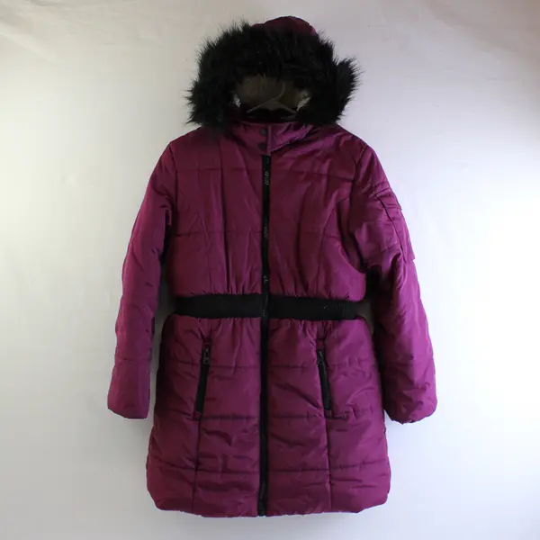 Hudson Kids L (12-14) Purple Faux Fur Hood Winter Long Full Zip Puffer Jacket