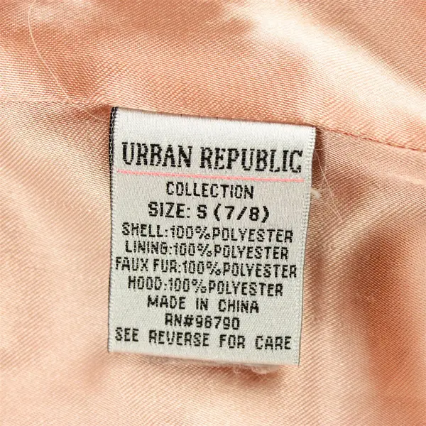 Urban Republic Girls Collection Size S 7/8 Pink Faux Fur Hooded Zip Up Jacket