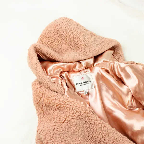 Urban Republic Girls Collection Size S 7/8 Pink Faux Fur Hooded Zip Up Jacket