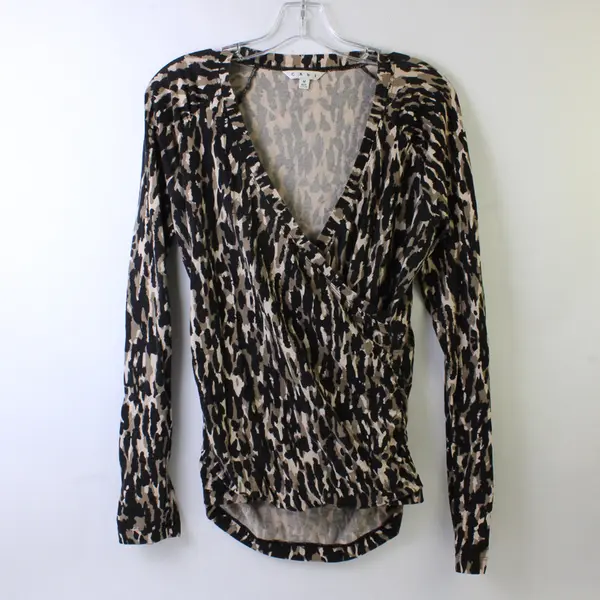 CAbi Women's M Brown Wrap Top Long Sleeve Blouse