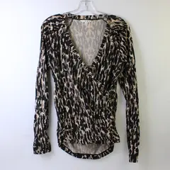 CAbi Women's M Brown Wrap Top Long Sleeve Blouse