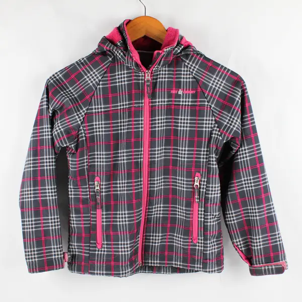 Free Country Girl's  L Gray/Pink Plaid Hybrid Full Zip Removable Hood Jacket