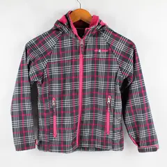 Free Country Girl's  L Gray/Pink Plaid Hybrid Full Zip Removable Hood Jacket