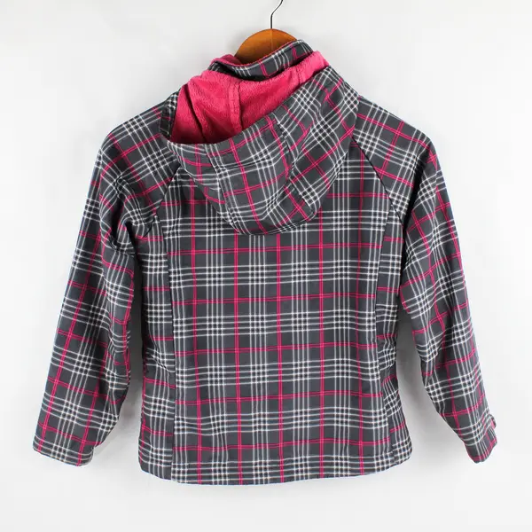 Free Country Girl's  L Gray/Pink Plaid Hybrid Full Zip Removable Hood Jacket