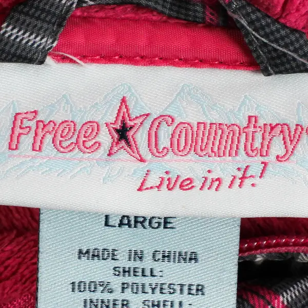 Free Country Girl's  L Gray/Pink Plaid Hybrid Full Zip Removable Hood Jacket