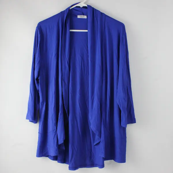  Yekaty Blue Open Front Cardigan Draped 3/4 Sleeve Women L