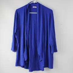  Yekaty Blue Open Front Cardigan Draped 3/4 Sleeve Women L