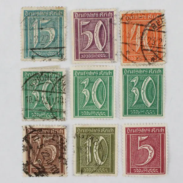 Lot Of 9 Germany Deutsches Reich 5/10/15/25/30/40/50 Pfennig Stamps Used 1920s